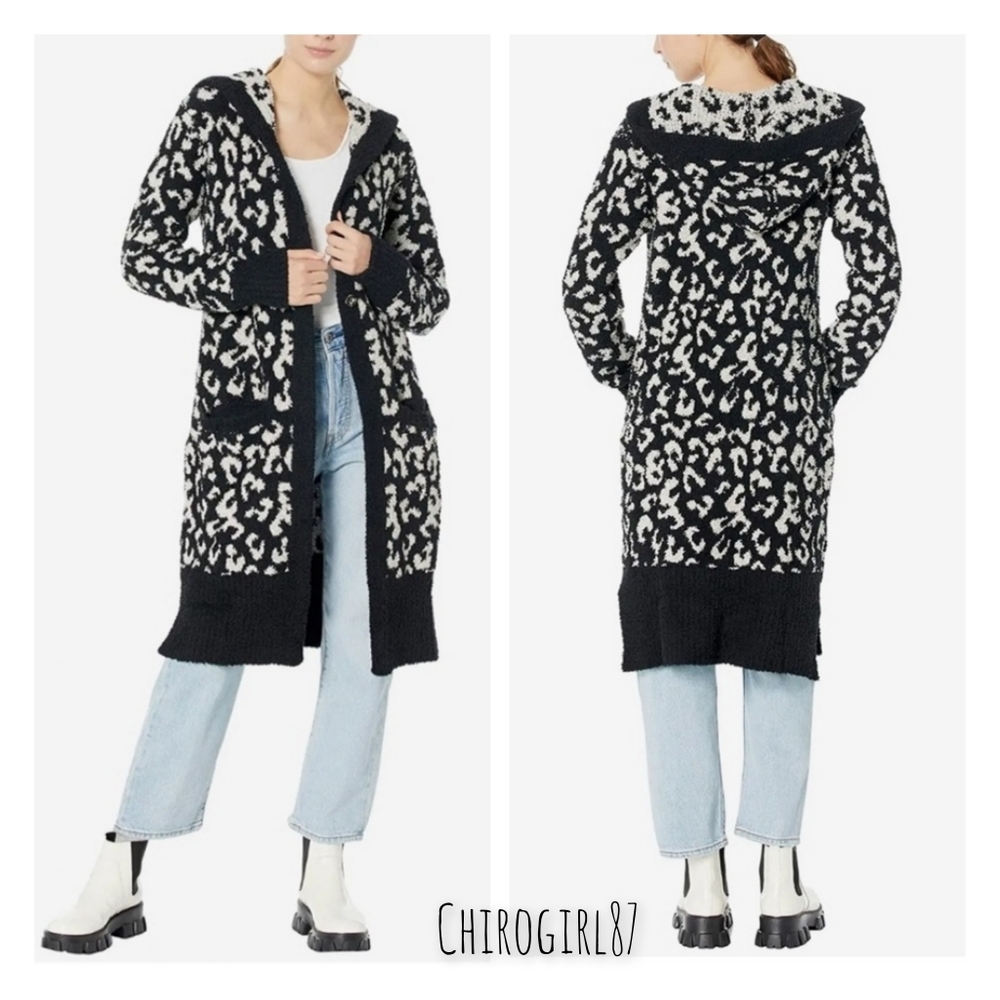 UGG leopard print Judith soft fuzzy hooded sweater long duster cardigan
